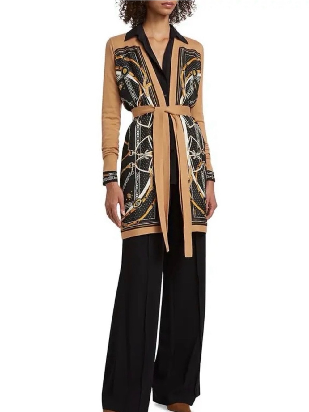 L’AGENCE Beverly Printed Silk Panel Cardigan